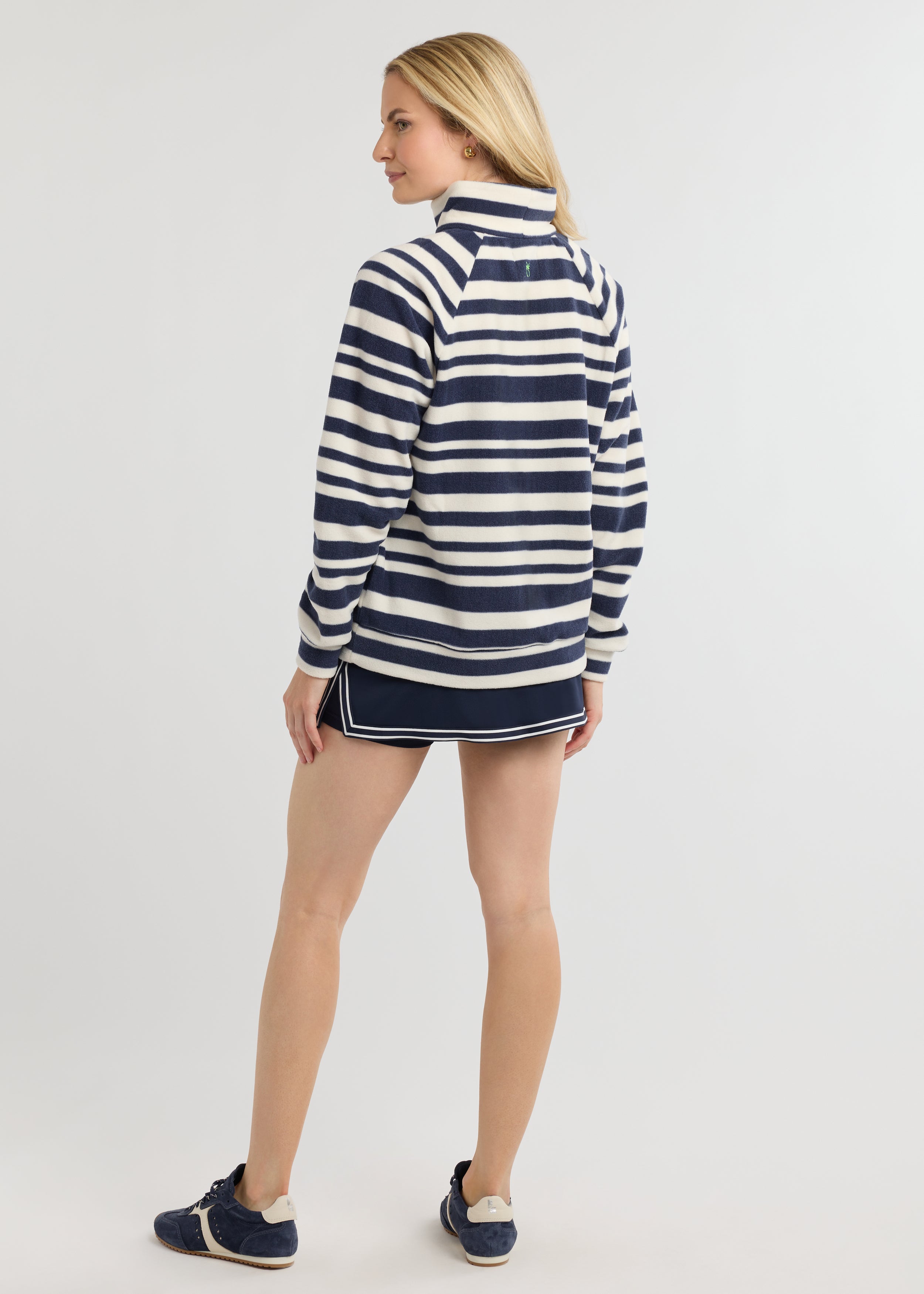 Ingrid Pullover in Vello Fleece (Navy/Cream Variegated Stripe