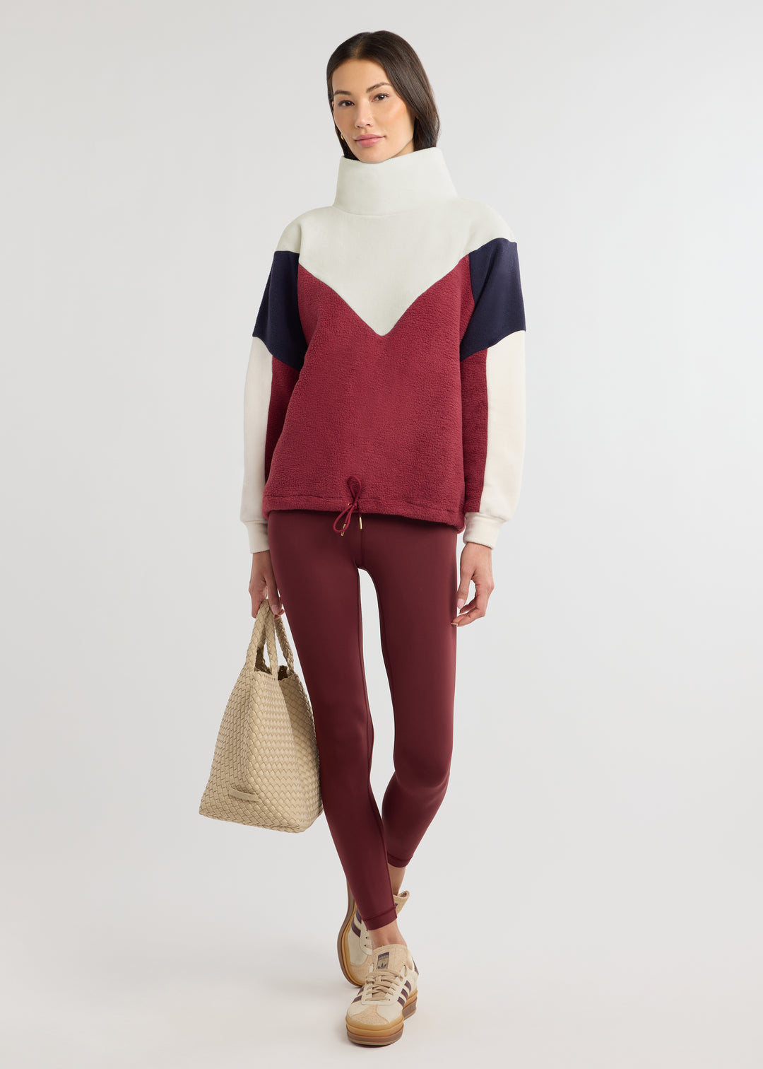 Isla Pullover in Sherpa/Vello Fleece (Burgundy Multi)