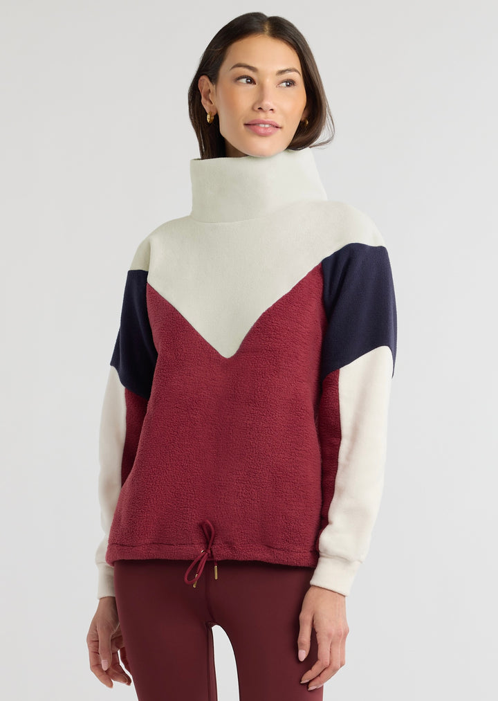 Isla Pullover in Sherpa/Vello Fleece (Burgundy Multi)