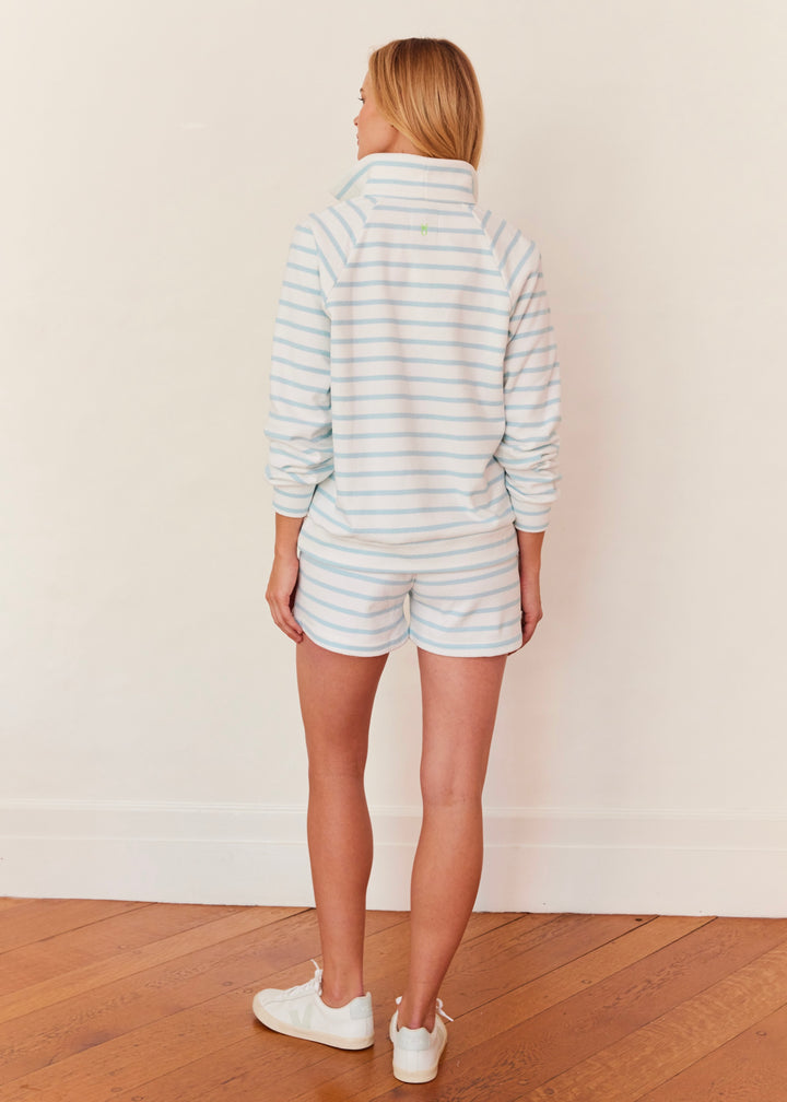 Ingrid Pullover in Terry Fleece (Crystal Blue/White Mariner Stripe)