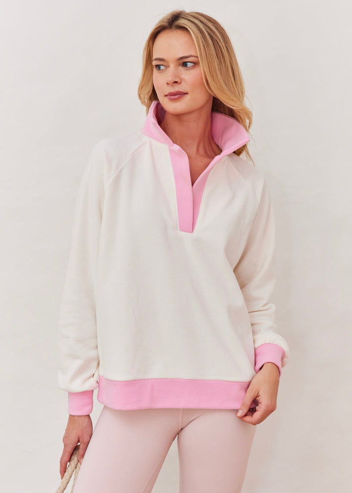 Ingrid Pullover in Terry Fleece (Cream/Prism Pink)