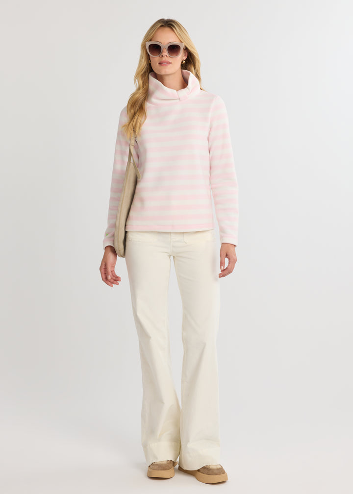 Juliet Turtleneck in Vello Fleece (Pink/White Stripe)