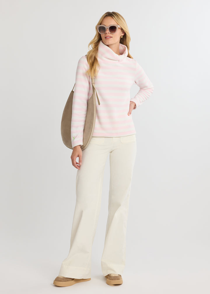 Juliet Turtleneck in Vello Fleece (Pink/White Stripe)