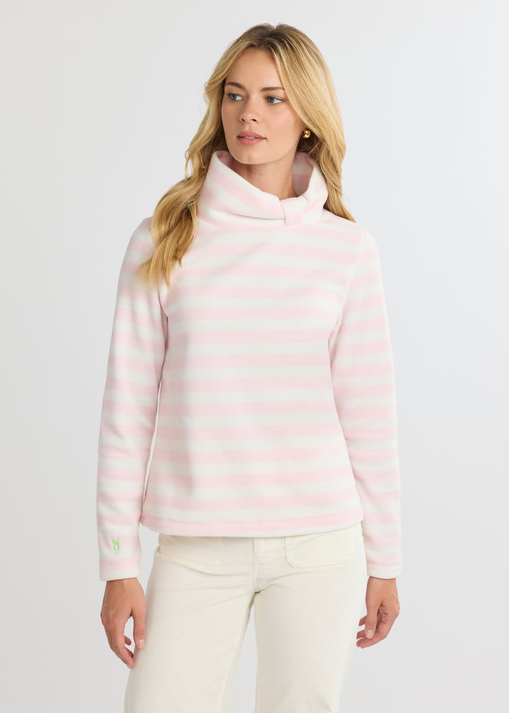 Juliet Turtleneck in Vello Fleece (Pink/White Stripe)