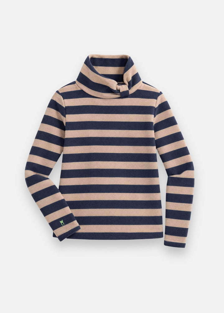 Juliet Turtleneck in Vello Fleece (Navy/Tan Stripe)