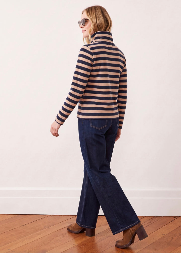 Juliet Turtleneck in Vello Fleece (Navy/Tan Stripe)