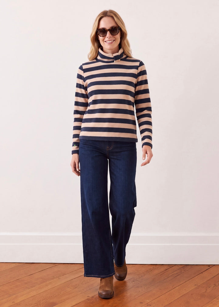 Juliet Turtleneck in Vello Fleece (Navy/Tan Stripe)
