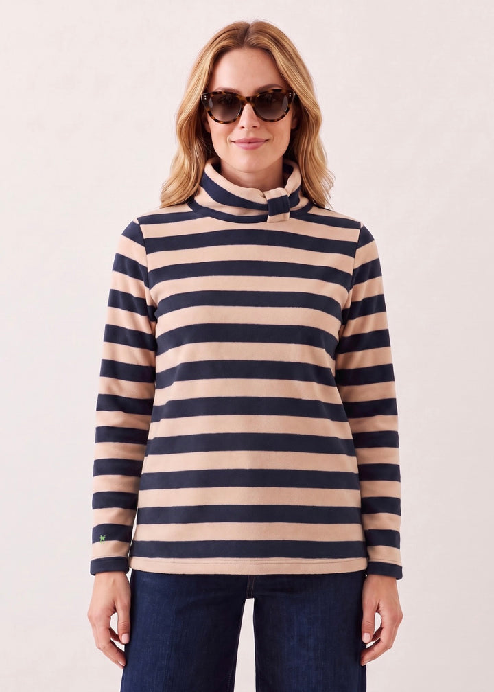 Juliet Turtleneck in Vello Fleece (Navy/Tan Stripe)
