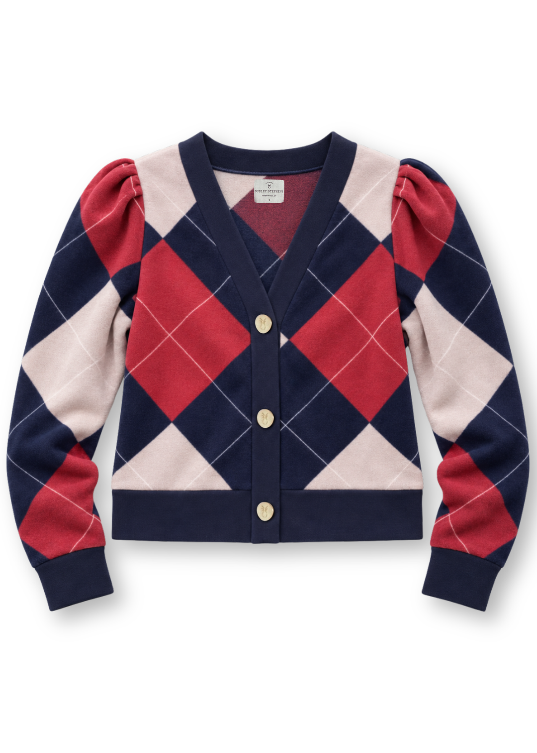 Kelly Puff Sleeve Cardigan in Vello Fleece (Oversized Plaid)