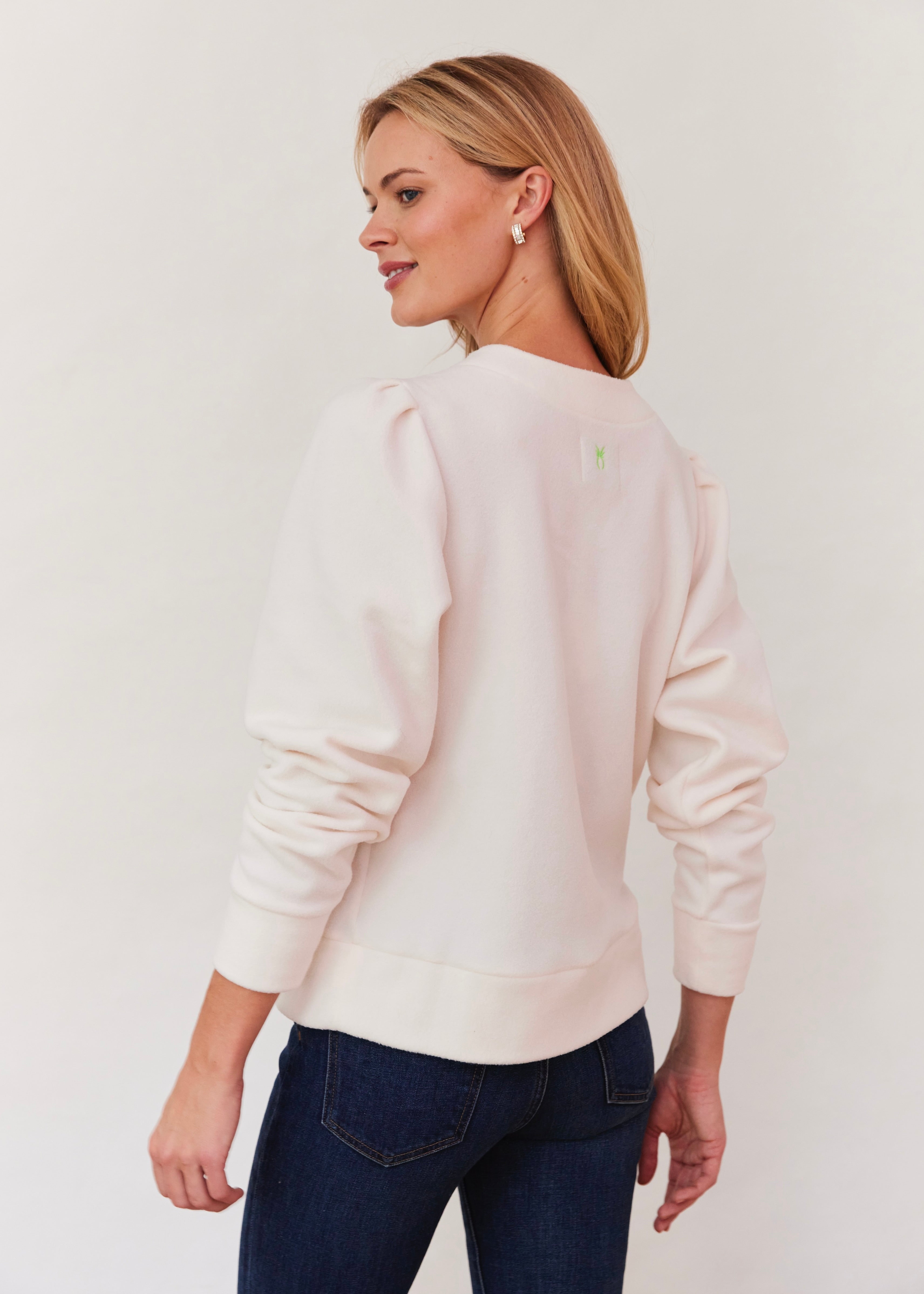 Kelly Puff Sleeve Cardigan in Vello Fleece (Cream) – Dudley Stephens