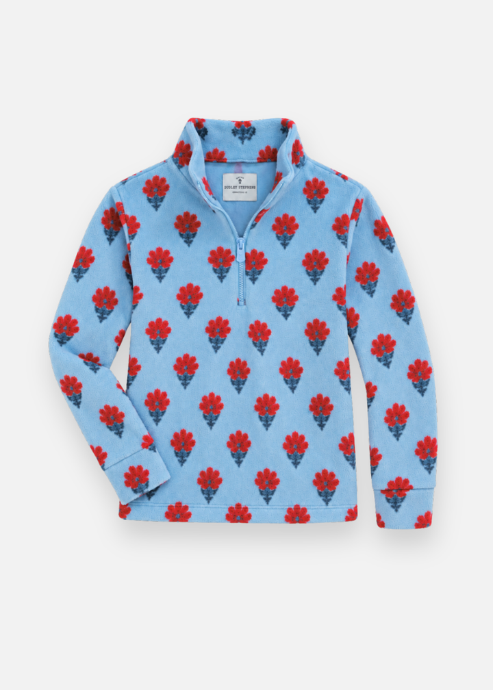 Kids Windabout Pullover in Vello Fleece (Cottage Floral - Blue)