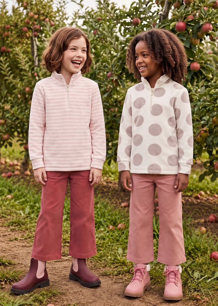 Kids Windabout Pullover in Vello Fleece (Powder Blush/Cream Stripe)