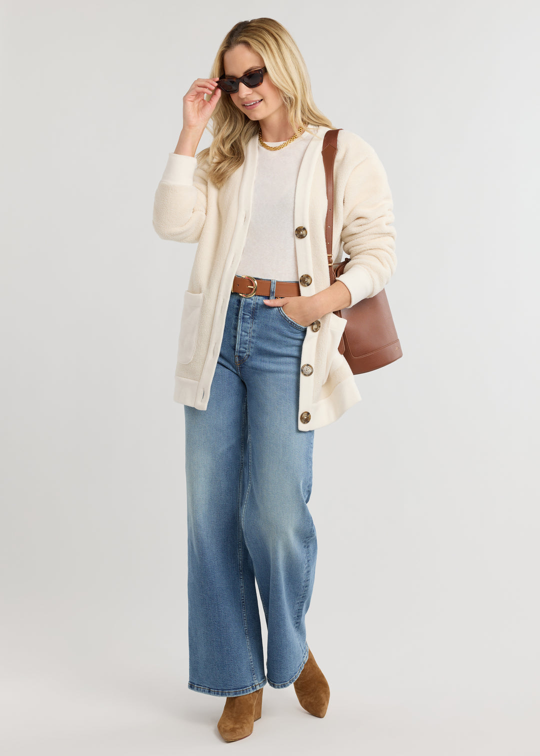 Maeve Cardigan in Sherpa Fleece (Cream)
