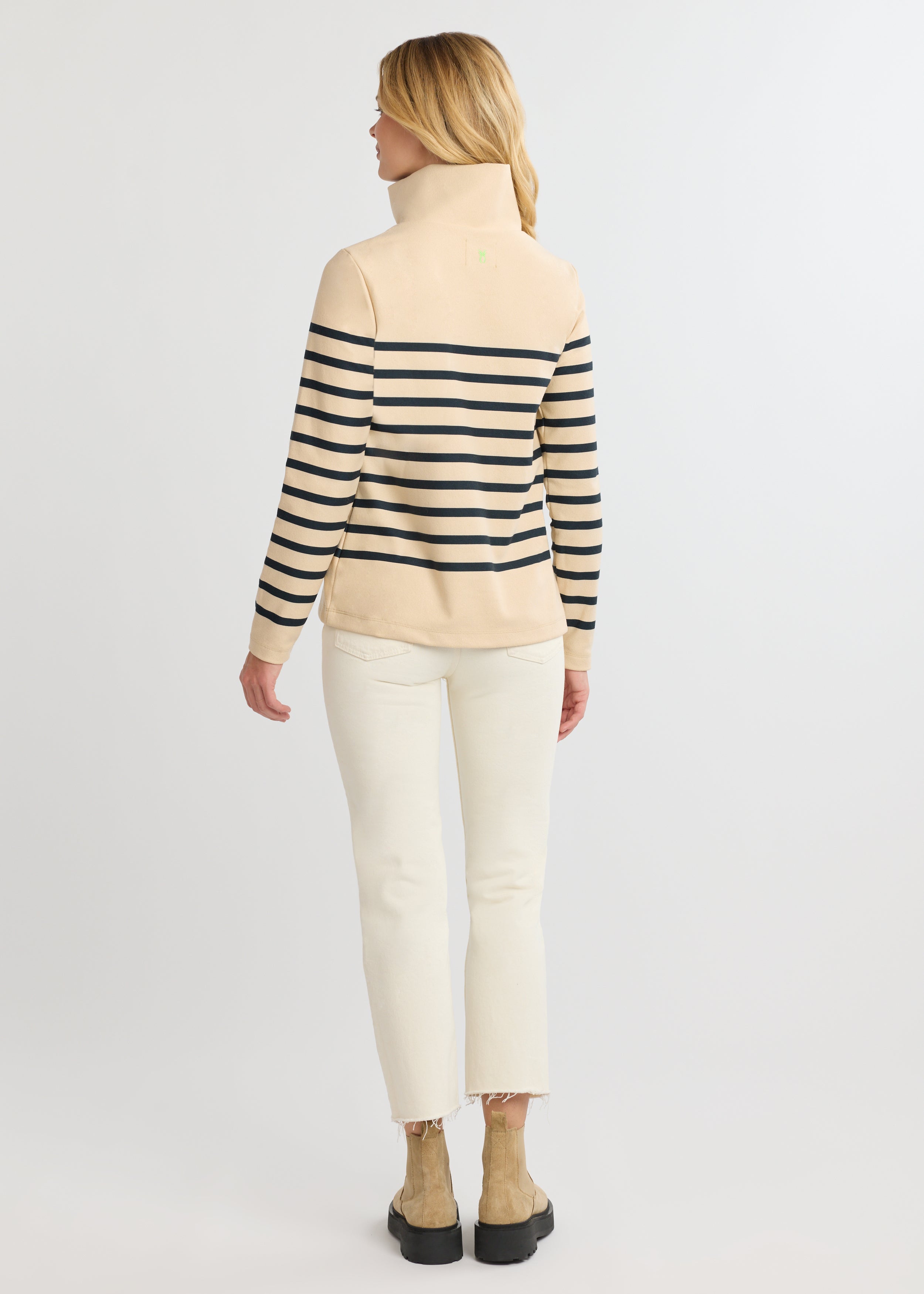 Manchester Pullover in Terry Fleece (Hazelnut/Navy Placed Stripe