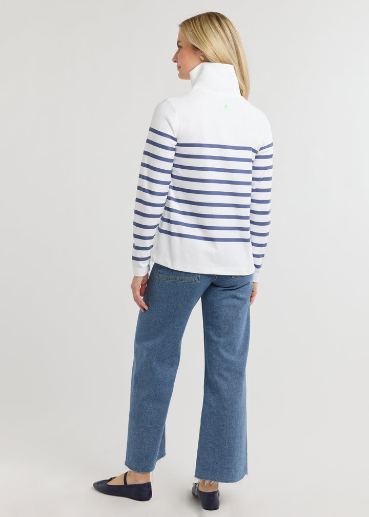 Manchester Pullover in Terry Fleece (White/Velvet Morning Placed Stripe)