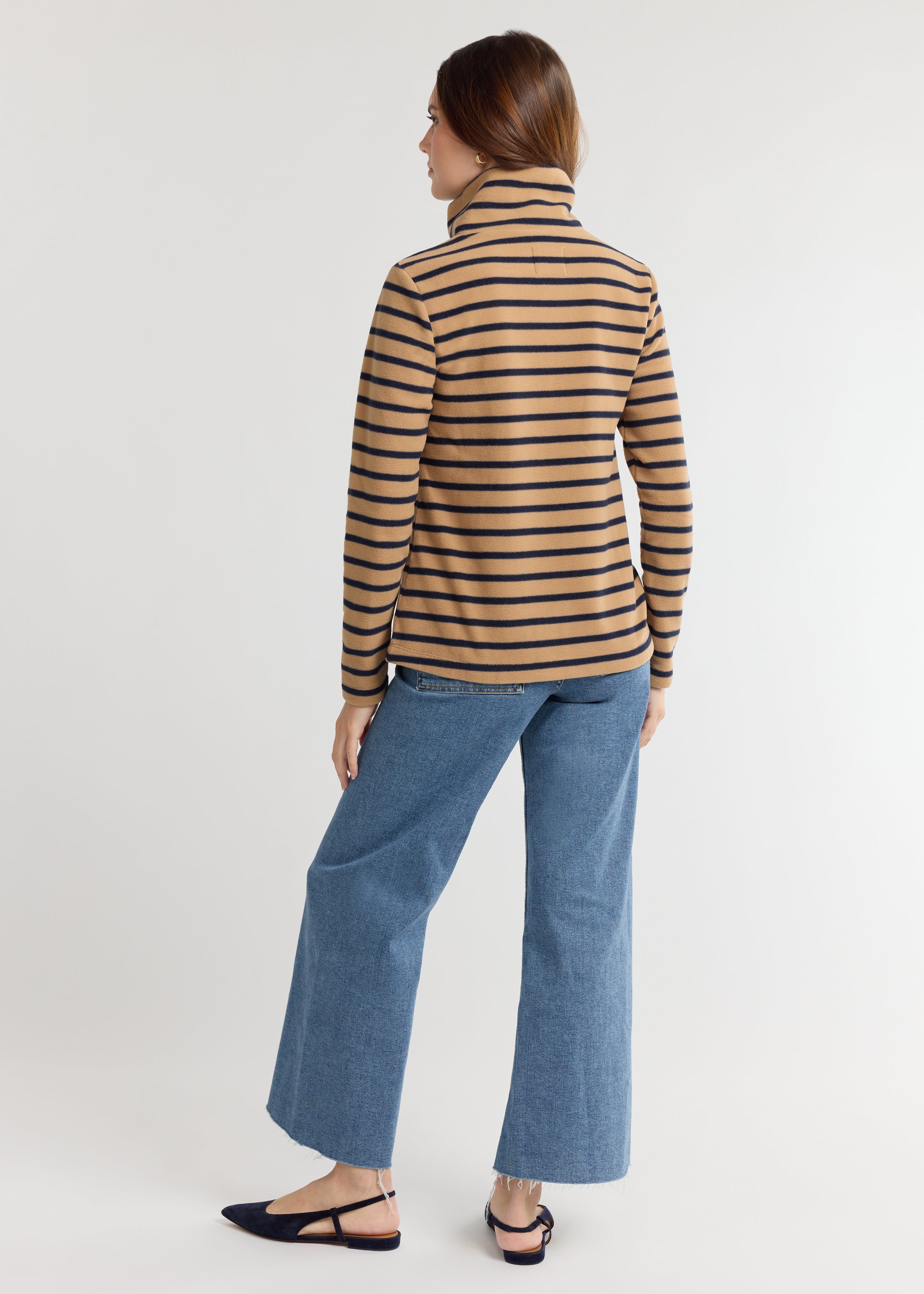 Manchester Pullover in Vello Fleece (Camel/Navy Mariner Stripe