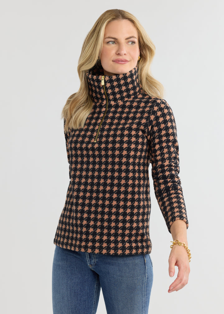 Manchester Pullover in Vello Fleece (Camel/Black Houndstooth)