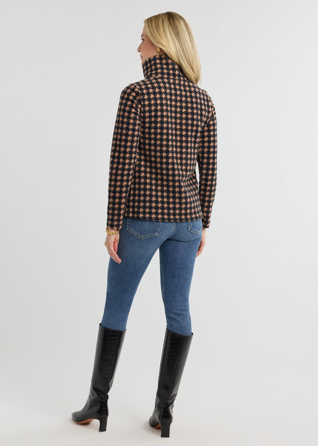 Manchester Pullover in Vello Fleece (Camel/Black Houndstooth)