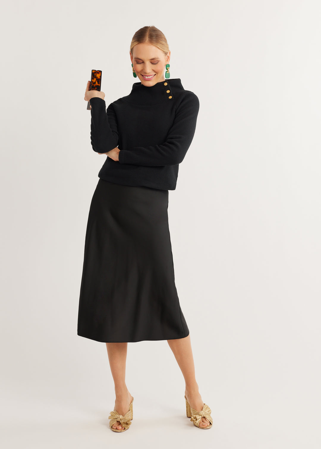Marielle Mock Neck in Vello Fleece (Black)