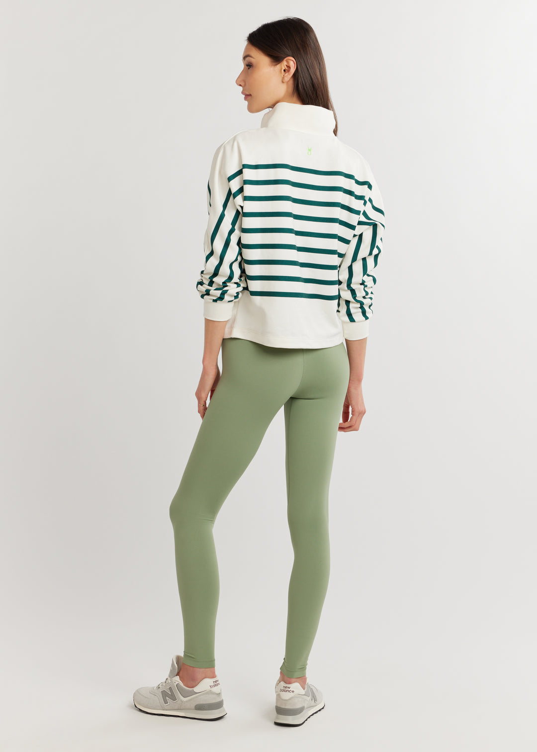 Marion Zip Pullover in Terry Fleece (Cream/Woodland Green Placed Stripe)