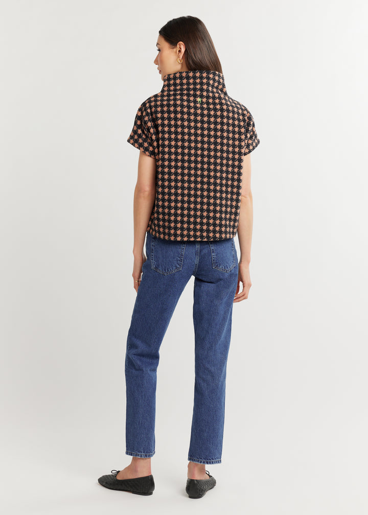 Marks Street Mock Neck in Vello Fleece (Camel/Black Houndstooth)
