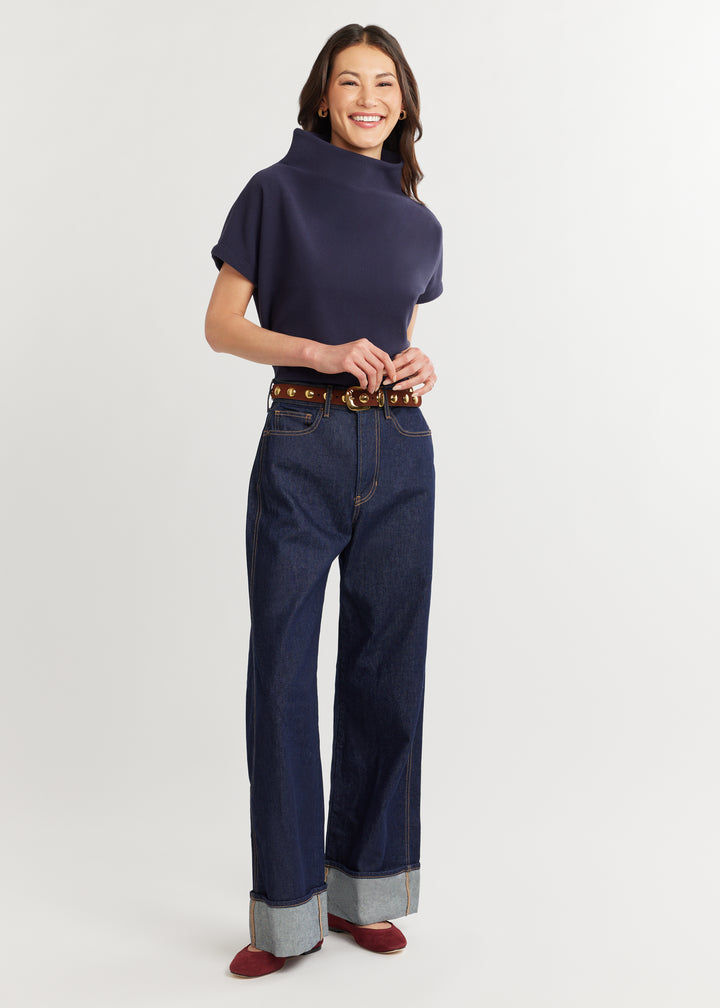 Marks Street Mock Neck in Vello Fleece (Navy)