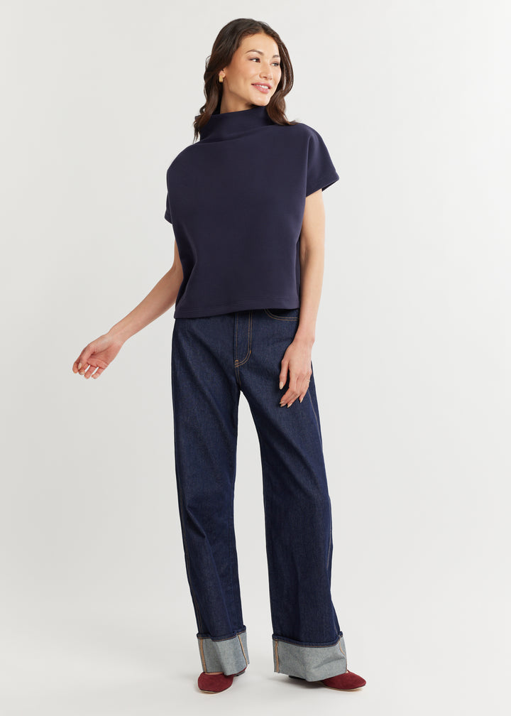 Marks Street Mock Neck in Vello Fleece (Navy)