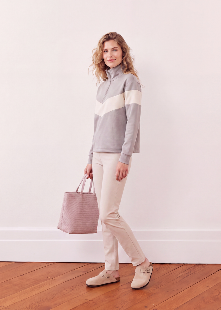 Madeline Pullover in Scuba Fleece (Chateau Grey/Cream)
