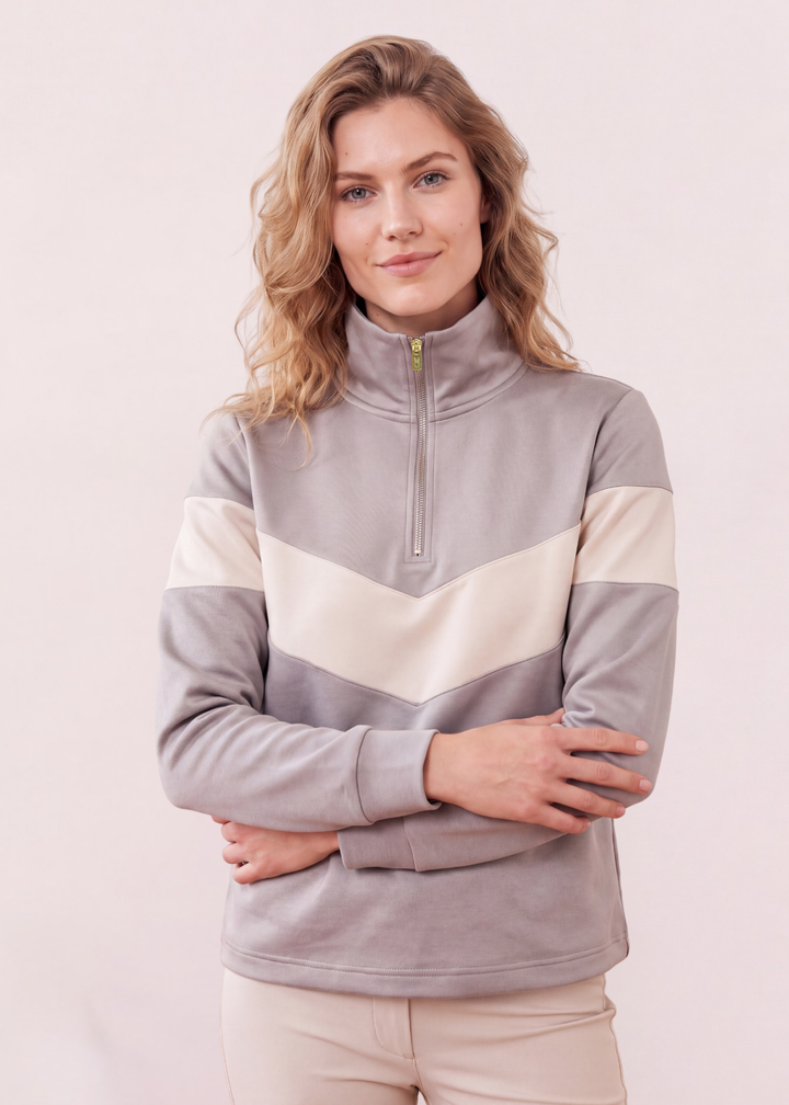 Madeline Pullover in Scuba Fleece (Chateau Grey/Cream)