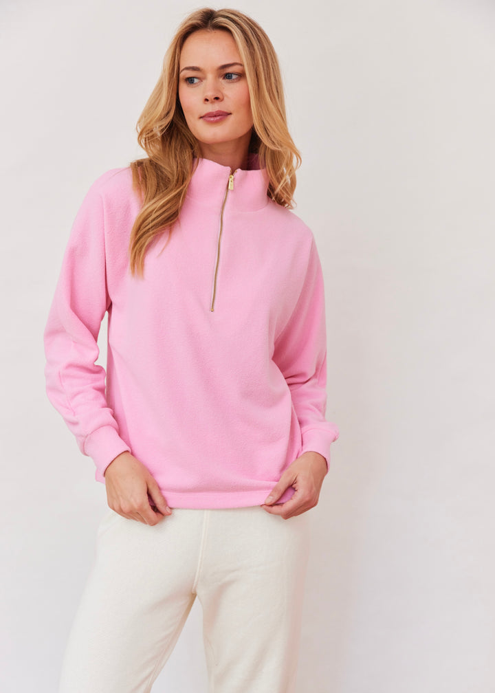 Marion Zip Pullover in Terry Fleece (Prism Pink)