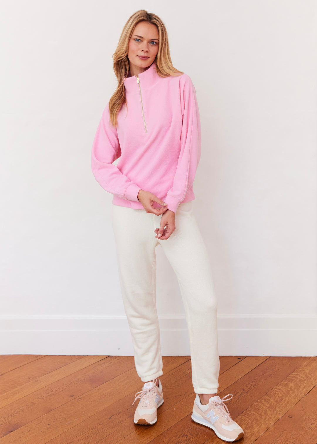 Marion Zip Pullover in Terry Fleece (Prism Pink)