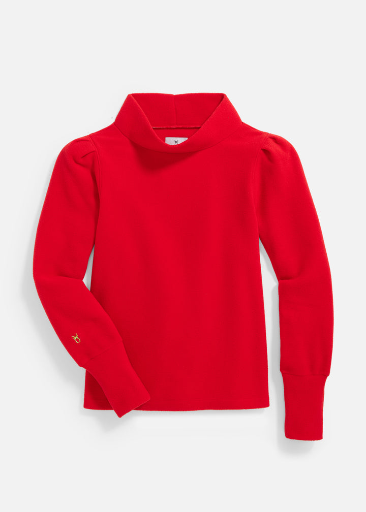 Palace Puff Sleeve Turtleneck in Vello Fleece (Red)