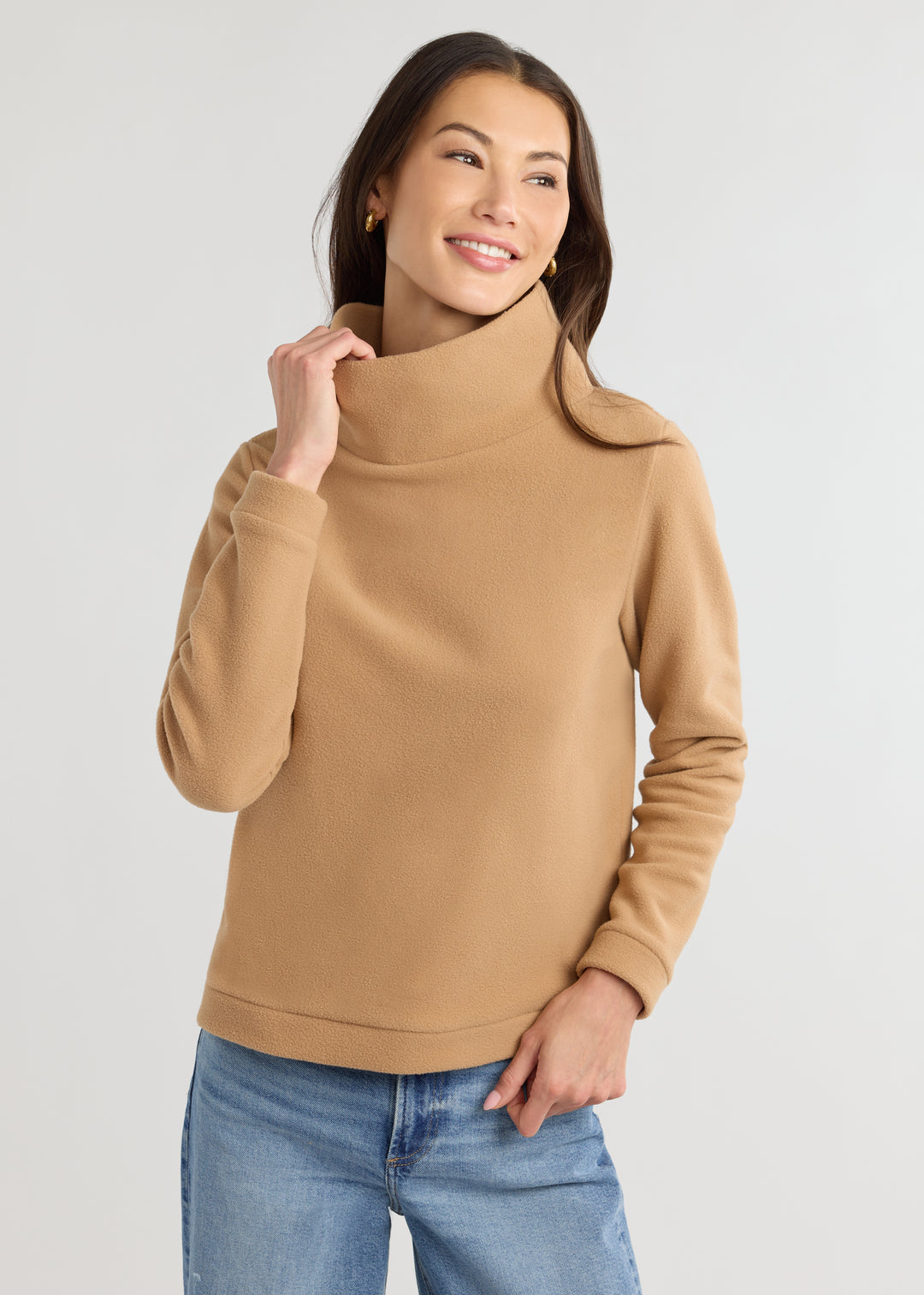 Park Slope Turtleneck in Vello Fleece (Camel) - Main Image