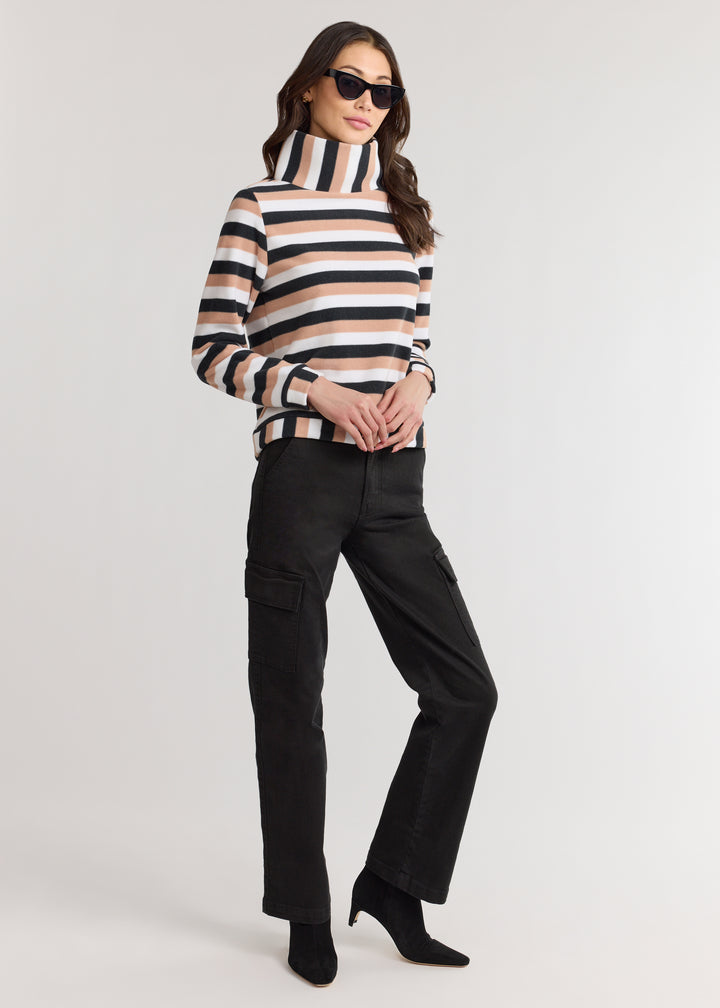 Park Slope Turtleneck in Vello Fleece (Camel Multi Stripe)