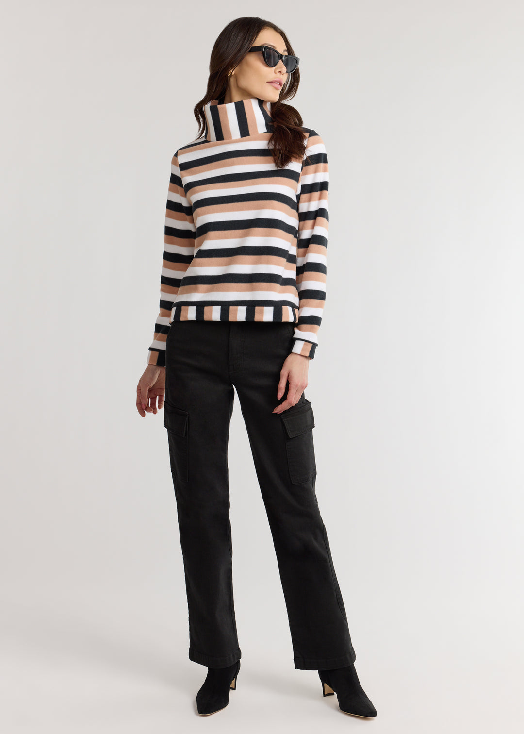 Park Slope Turtleneck in Vello Fleece (Camel Multi Stripe)