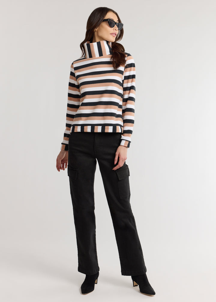Park Slope Turtleneck in Vello Fleece (Camel Multi Stripe)