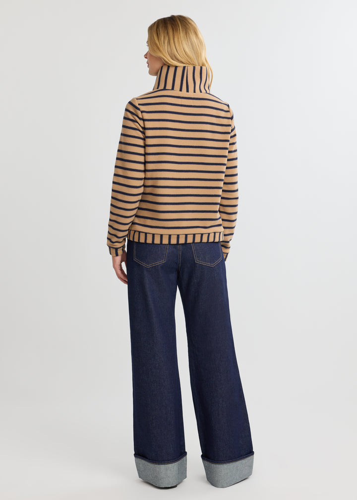 Park Slope Turtleneck in Vello Fleece (Camel/Navy Mariner Stripe)