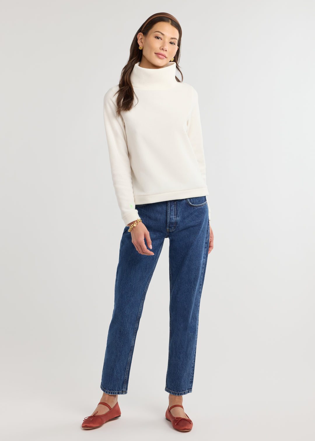 Park Slope Turtleneck in Vello Fleece (Cream)