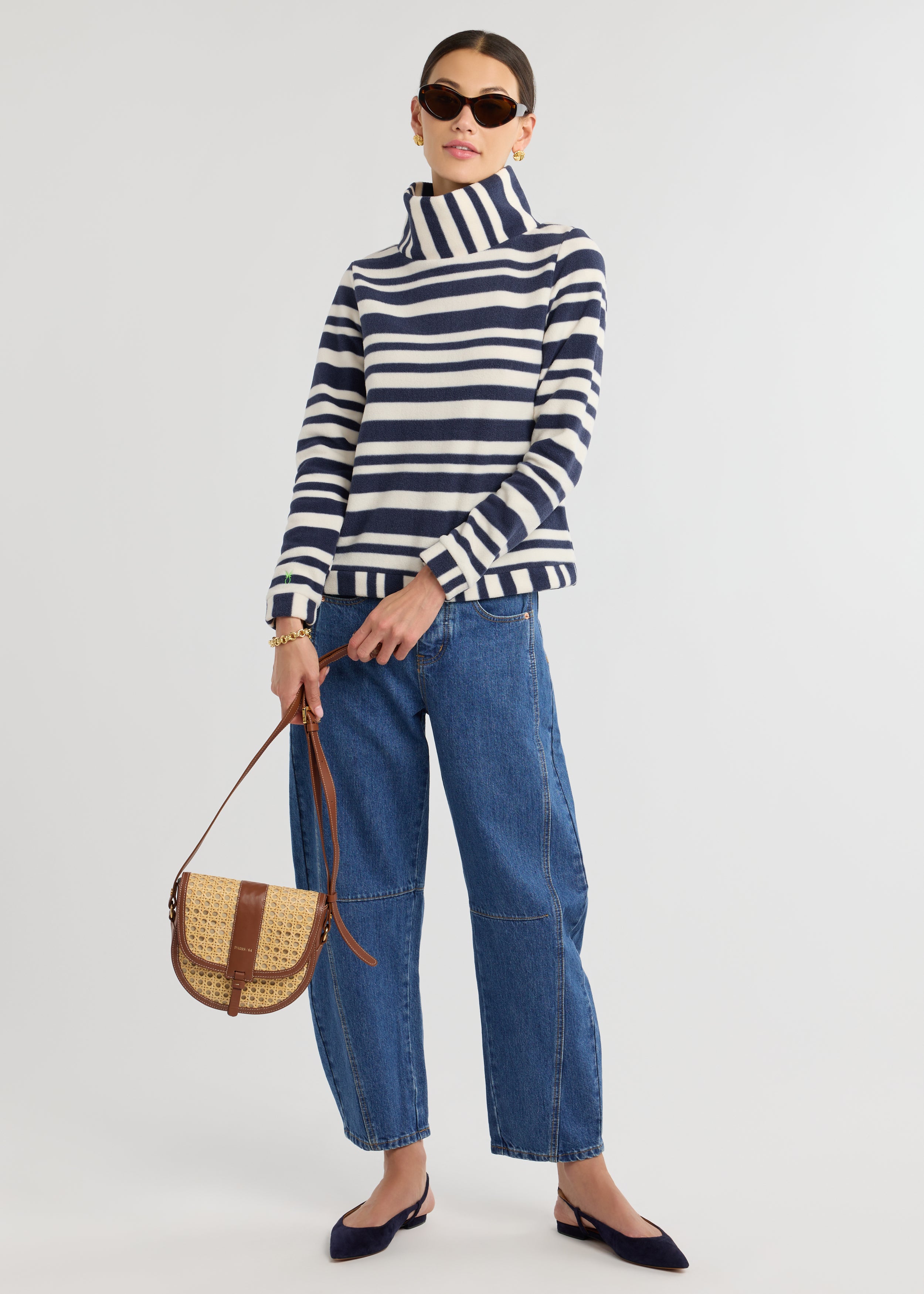 Park Slope Turtleneck in Vello Fleece (Navy/Cream Variegated