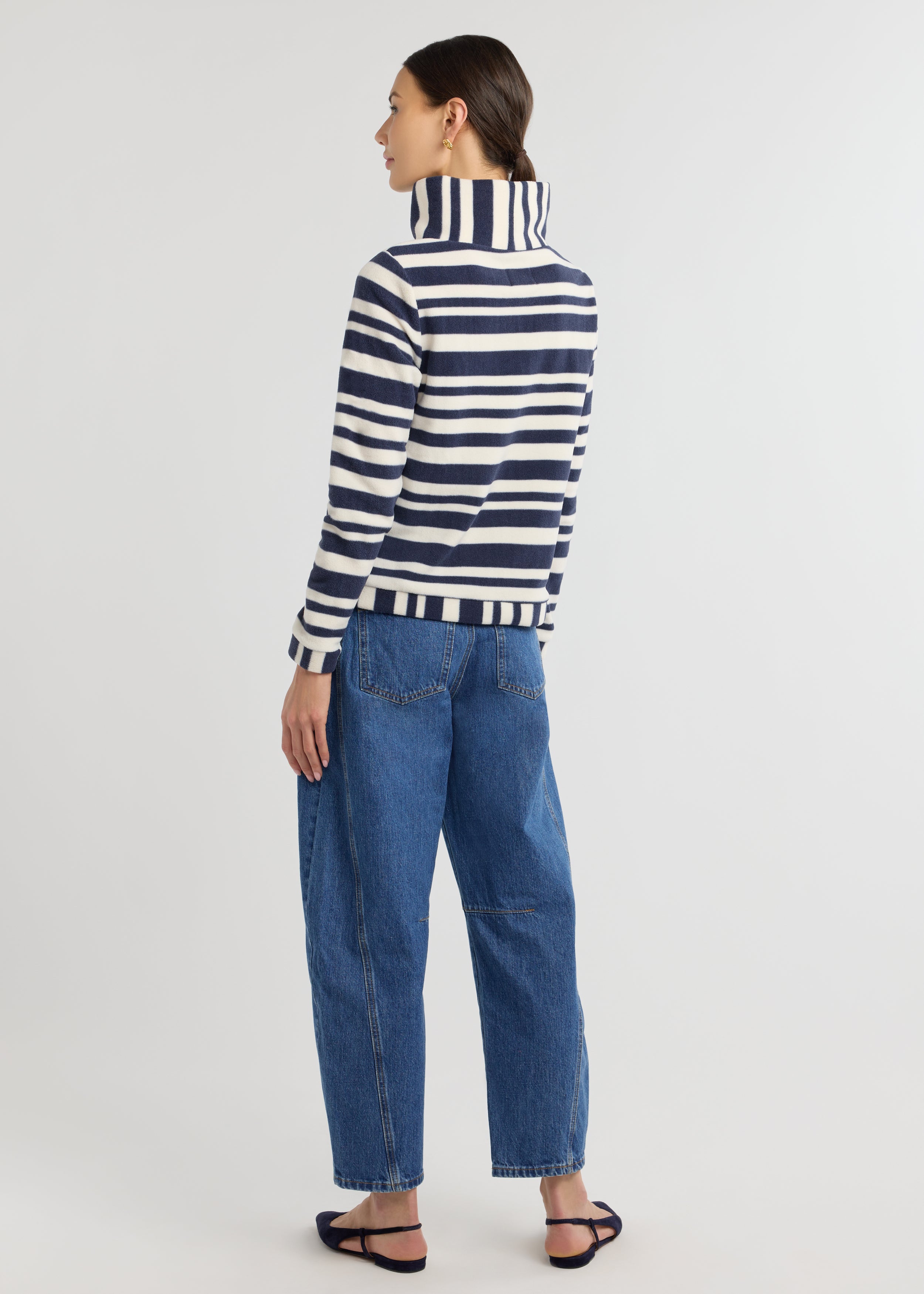 Park Slope Turtleneck in Vello Fleece (Navy/Cream Variegated