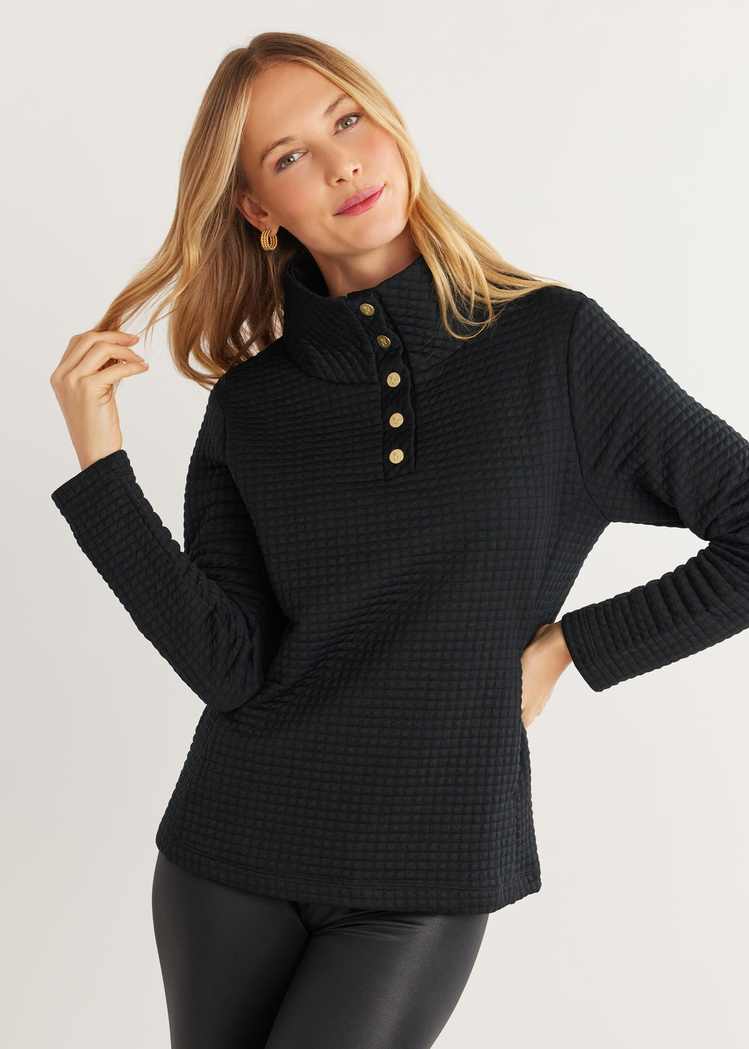 Perry Street Pullover in Waffle (Black)