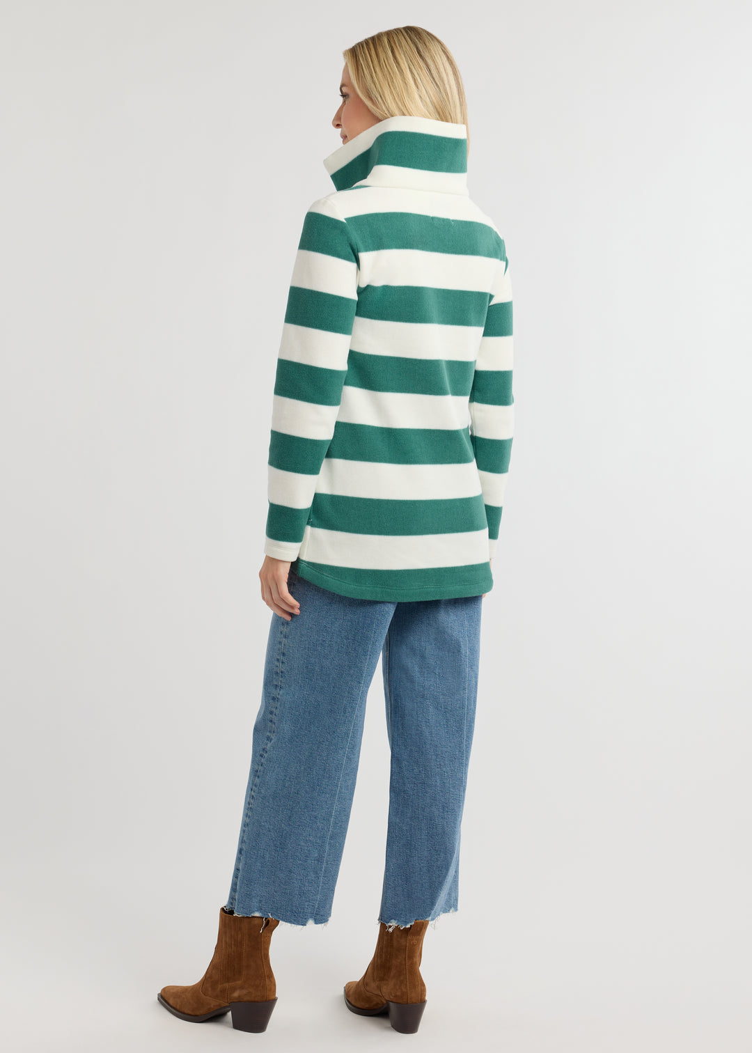 Prospect Pullover in Vello Fleece (Woodland Green/Cream Wide Stripe)