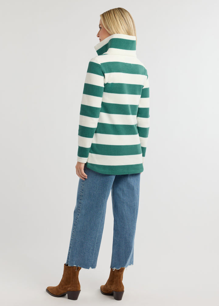 Prospect Pullover in Vello Fleece (Woodland Green/Cream Wide Stripe)