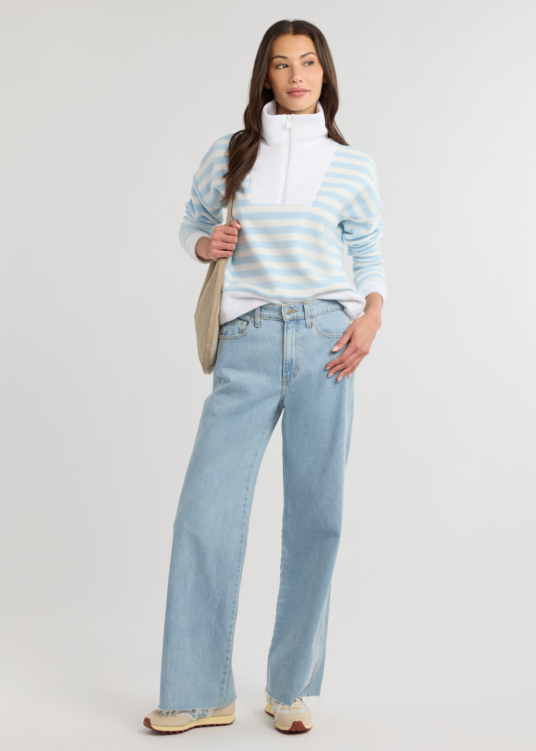 Putnam Pullover in Vello Fleece (Ice Blue/White Stripe)