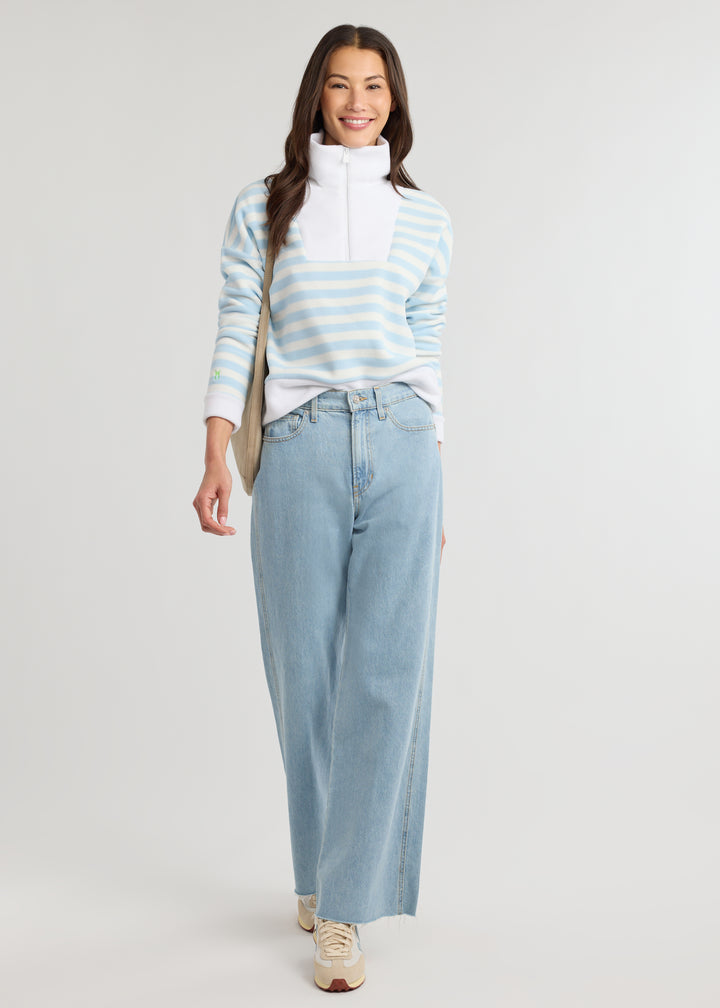 Putnam Pullover in Vello Fleece (Ice Blue/White Stripe)