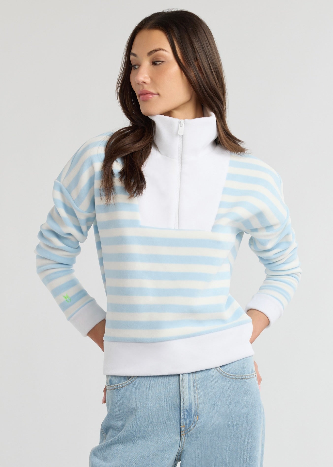 Putnam Pullover in Vello Fleece (Ice Blue/White Stripe) – Dudley