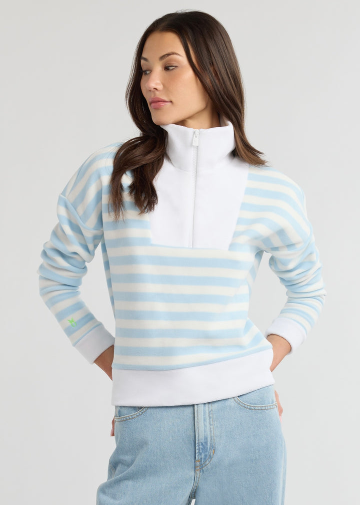 Putnam Pullover in Vello Fleece (Ice Blue/White Stripe)