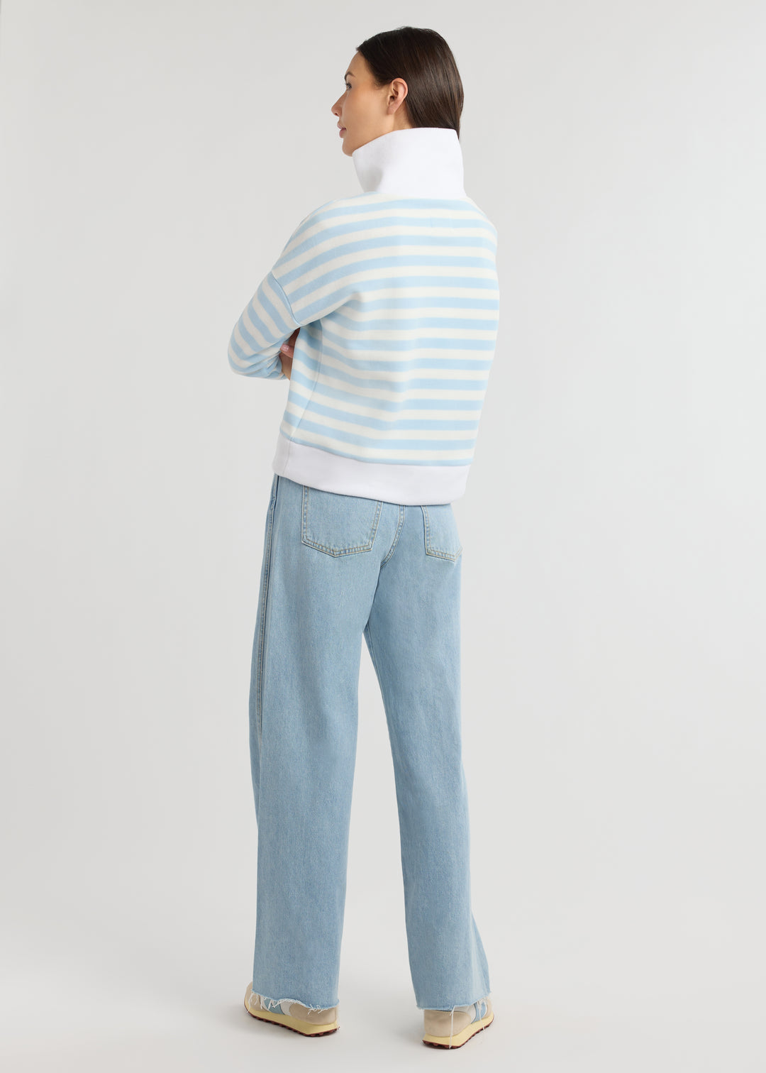 Putnam Pullover in Vello Fleece (Ice Blue/White Stripe)