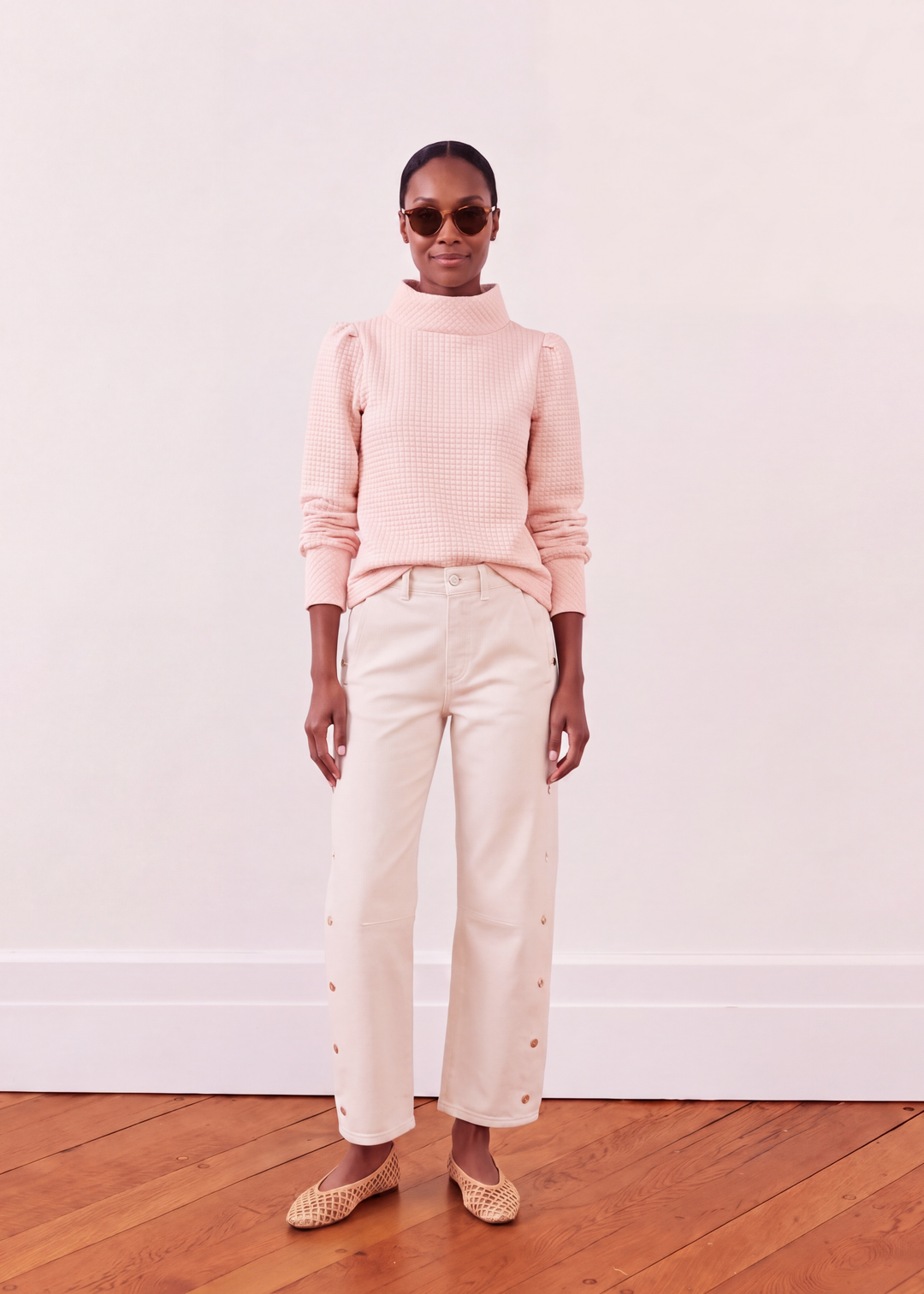 Palace Puff Sleeve Turtleneck in Waffle (Powder Blush)