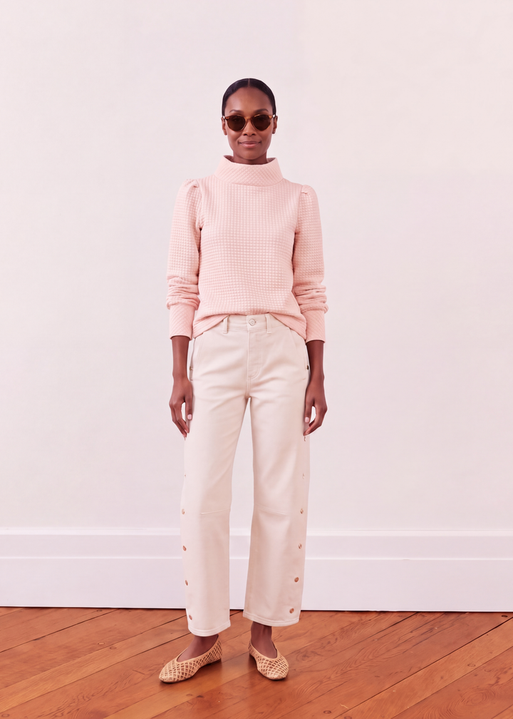 Palace Puff Sleeve Turtleneck in Waffle (Powder Blush)